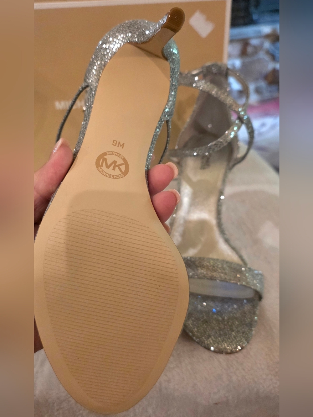 Michael Kors Sparkling Silver Ankle-Strap Stiletto Sandals - Picture 7 of 9